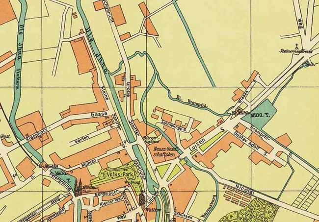 Stadtplan 1938 Ausschnitt Flüsse